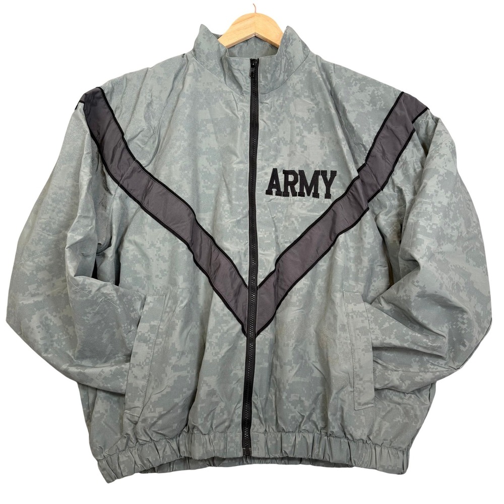 Vintage US Army IPFU PT Jacket Grey Digital Camo Track Windbreaker NWOT Large R